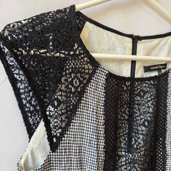 NANETTE LEPORE DRESS GINGHAM CHECK LACE SHEATH COCKTAIL PARTY FEMININE CHIC 6 - Picture 4 of 12